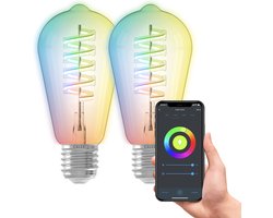 Calex Slimme Lamp - Set van 2 stuks - Wifi LED Filament Verlichting - E27 - Smart Bulb Helder - Rustiek - RGB en Warm Wit Licht