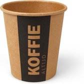 Koffiebekers 177 ml (6,5 oz), karton Ø 7,2 x 7,8 cm bruin met bedrukking "Altijd Koffie" (1000 stuks)