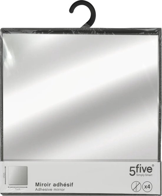 5Five Plak spiegels tegels - 4x stuks - glas - zelfklevend - 30 x 30 cm - vierkantjes - muur/deur/wand