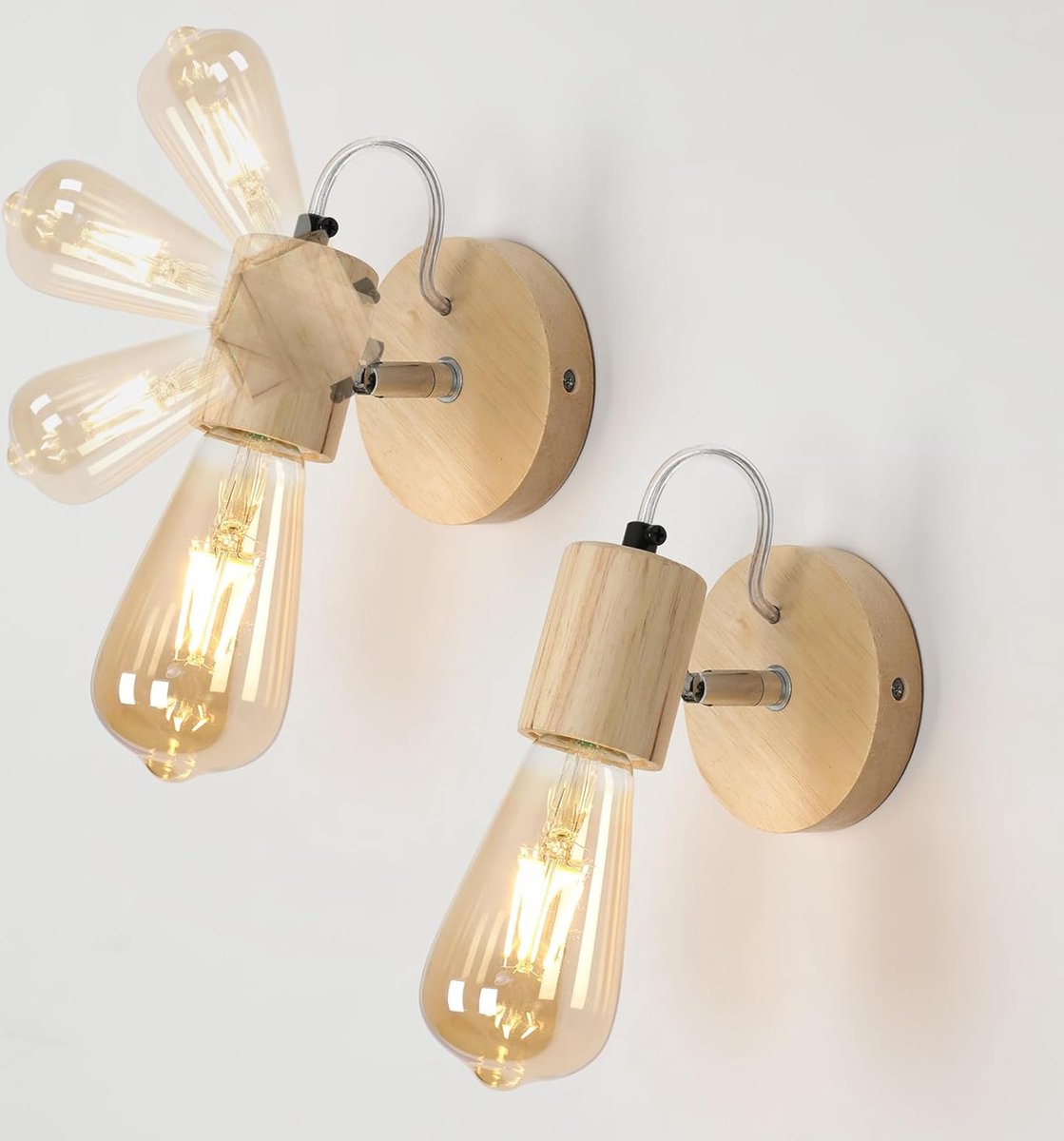 Goeco wandlampen - 10 * 10 * 13cm - Klein - E27 - 2 packs - houten - voor woonkamers, slaapkamers, gangen, deuropeningen, zolders en trappenhuizen - lampen niet inbegrepen