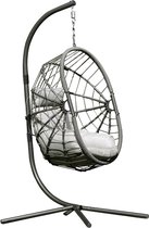 Egg Stockholm Hangstoel - Opvouwbaar - Hangstoel met standaard -Grijs Wicker - Zwart Frame - Grijs kussens - Egg Chair - Voor Buiten en Binnen