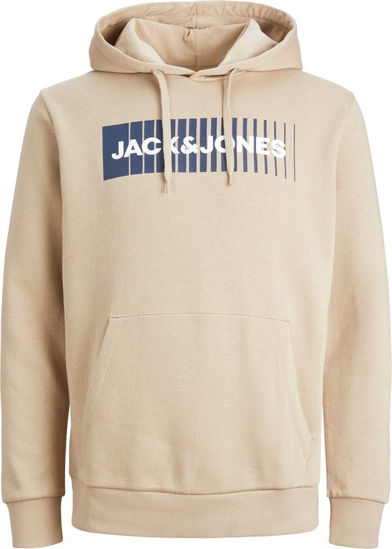 JACK & JONES Corp logo sweat hood play regular fit - heren hoodie katoenmengsel met capuchon - beige - Maat: L