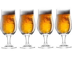 Excellent Houseware Bierglazen op voet - 4x stuks - glas - 370 ml - speciaal bier - bierglas