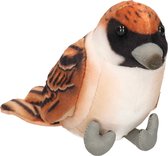 Uni Toys Knuffeldier Huismus vogel - zachte pluche stof - bruin - 10 cm - tuinvogels