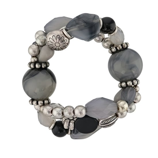 Behave - Bracelet Perles - Élastique - Grijs Zwart - 15 cm