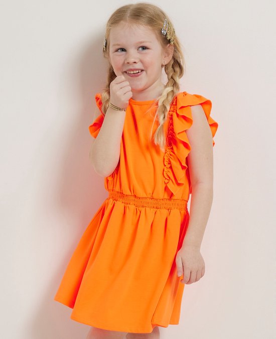 TerStal Meisjes / Kinderen Europe Kids Jurkje Met Gesmockte Taille Oranje In Maat 98/104