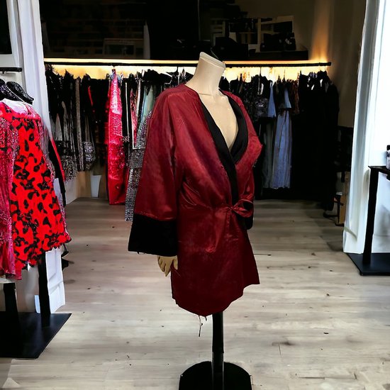 kimono - bordeaux rood met zwarte accenten - one size -