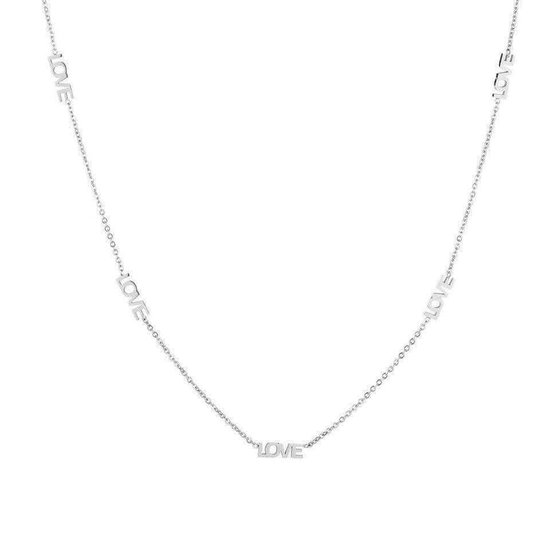 Zilveren LOVE tekst ketting - Zilver - Kettinkje van roestvrij staal - Letters sieraden voor dames - RVS - Stainless steel - Nikkelvrij - Roestvrij stalen