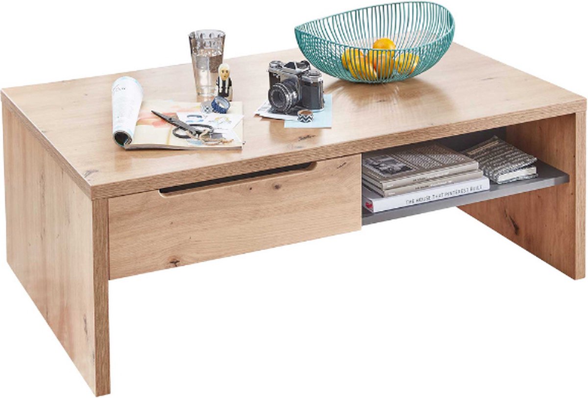 Salontafel Medina 110x65cm 2 Lades - Eik - Emob - Salontafel - Bruin - Melamine; Spaanplaat