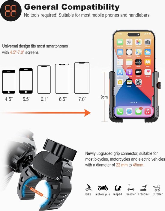 Opline Fiets telefoonhouder 360 draaibare LB-434 Verstelbare universele