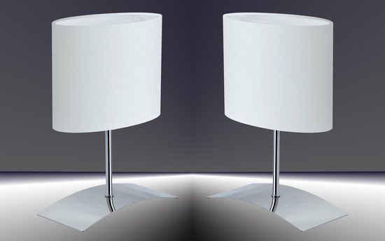 Trango Set van 2 Bedlamp 2018-04W*2 *WHITE HOUSE* Tafellamp met stoffen kap in wit incl. 1x E14 lamphouder voor LED-lampen, vensterbanklamp , bedlampje voor slaapkamer, bureaulamp, tafellamp, vensterbanklamp - L: 200mm - B: 100mm - H: 300mm