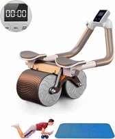 CNL Sight Ab Roller met timer-Ab Wheel-buikspiertrainer-automatische rebound met stabiele dubbele wielen-buiktrainer met kniemat-perfect fitnessapparaat voor thuis voor mannen en vrouwen (Grey)