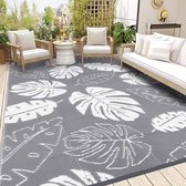 Outdoor tapijt, weerbestendig, grijs, 150 x 210 cm, uv-bestendig, omkeerbaar, kunststof, riettapijt, gerecycled patiotapijt voor BBQ, balkon, strand, dek