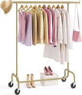 O'DADDY® Porte-vêtements sur 4 Grandes Roues - Capacité de Charge jusqu'à 130 Kg - Barre Extensible - Métal Chromé de Luxe - Facile à Assembler - Parfait pour le Commerce de Détail et la Maison - Or