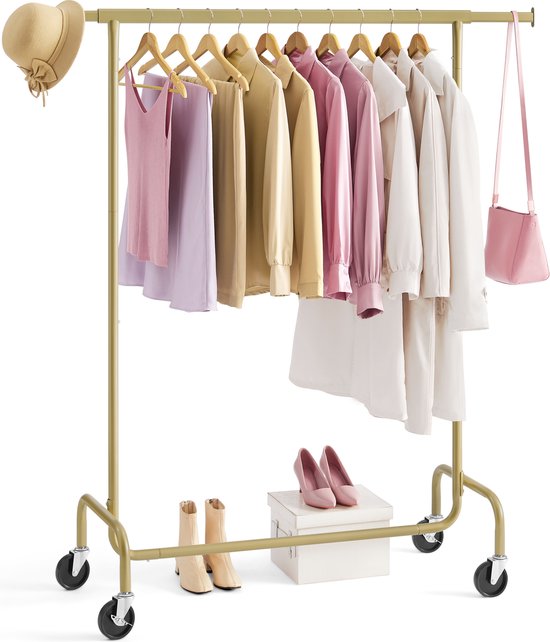 O'DADDY® Kledingrek - Kledingrek op Wieltjes - Kledingrek metaal - Kleding rek - Kledingrekken - Garderoberek - Kledingstang - Kledingrek goud - Uitschuifbare Kledingstang - Verstelbare Hangstang - Stabiel tot 130 kg - Goud