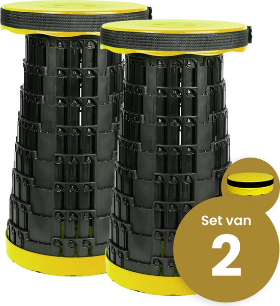 Opvouwbare kruk extra strong geel per 2 - telescopische kruk - 250 kg - inklapbare kruk - draagbaar - kampeerstoel - opstapkrukje