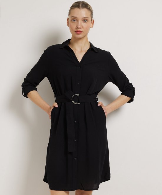 TerStal Dames / Vrouwen Pescara Linnenlook Jurk Doorknoop Zwart In Maat XL