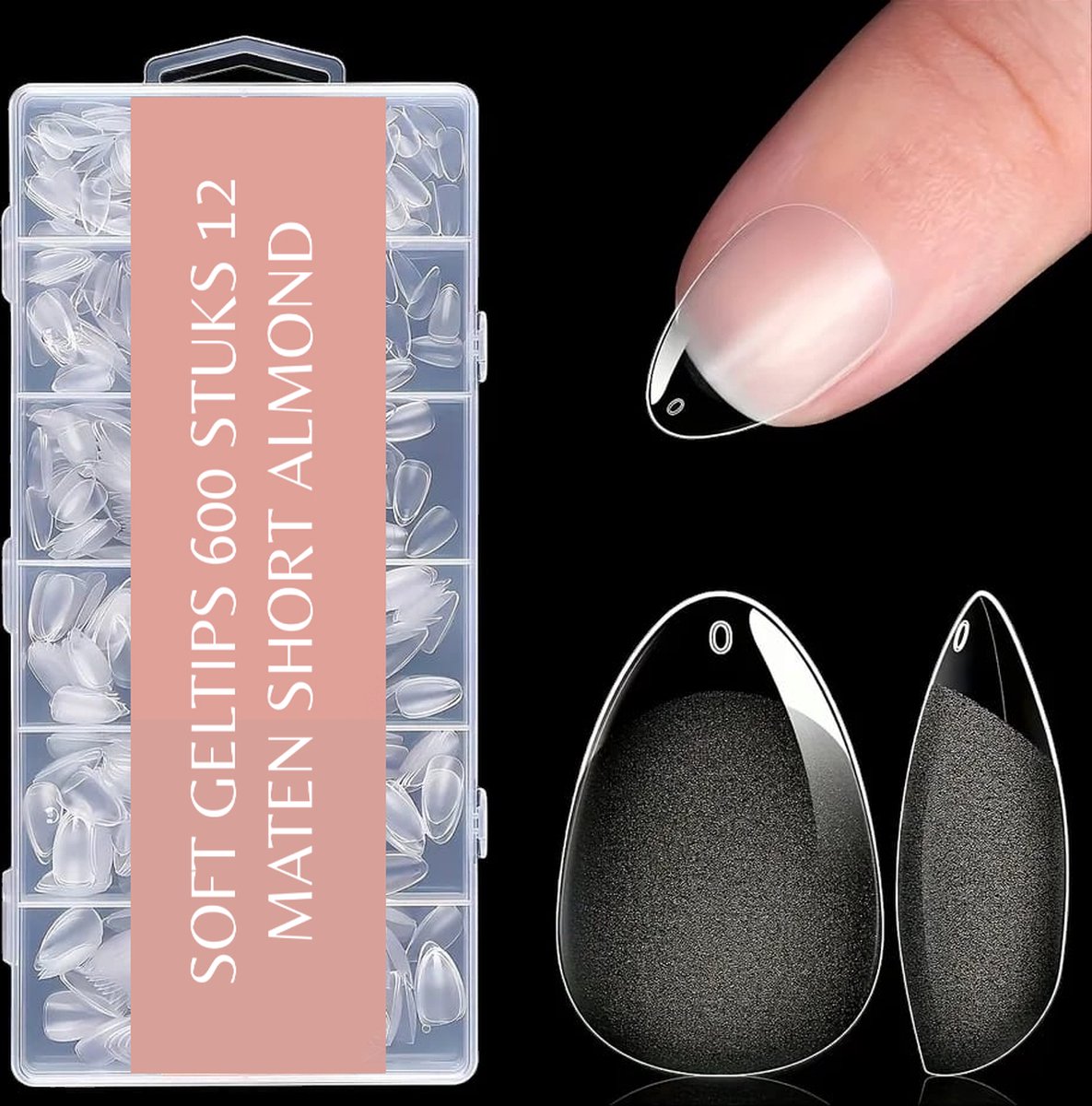 Goedkoopste Short Frosted Almond Full Cover Soft Gel Tips met Lijm - nepnagels met Lijm - plaknagels met lijm - Geltips 600 stuks Full Cover Short Almond Gelnagels - nagelset in Doos 600 stuks - nageltips voor gelnagels