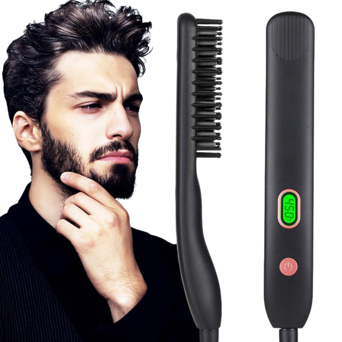 Goedkoopste SefSay Baard Stijltang - 3 Warmtestanden - Ergonomische 360° Snoer - Baardborstel