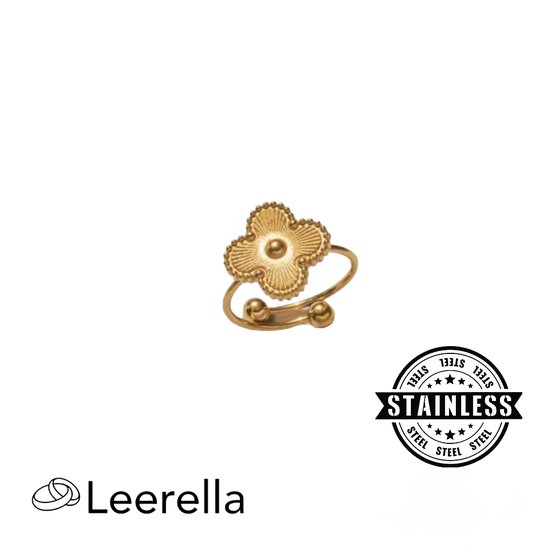 Betoverende Goudkleurige Verstelbare Klaver ring Roestvrij Stalen van Leerella - Een Tijdloos Cadeau voor Moederdag, Verjaardag en Valentijnsdag | Luxe Accessoire van Duurzaam RVS | 100% Kleurvast
