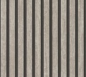 Hout behang Profhome 391092-GU vliesbehang hardvinyl warmdruk in reliëf gestructureerd in hout look mat grijs zwart 5,33 m2