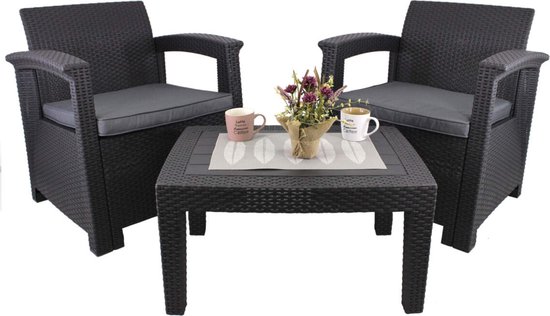 Tuin set- 2x stoel + tafel- compleet set voor in de tuin - Tuinmeubel / Terrasmeubel