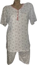 Dames capri pyjamaset 2295 met bloemenprint M wit/roze