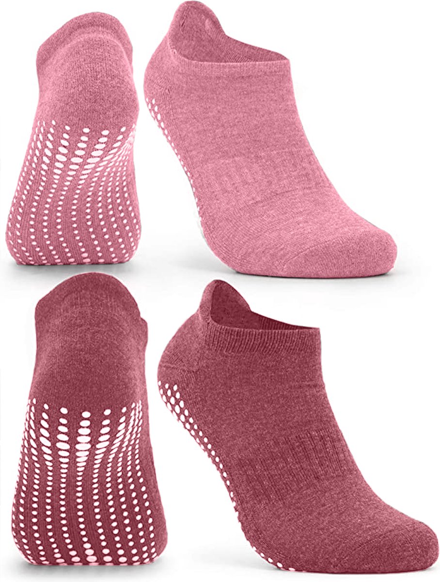 Malinsi® Sokken Antislip 2-Pack - 2 Paar Laag Roze - maat 36-41 - Yoga Enkelsokken - Huissokken Dames en Heren anti slip - Gripsokken voor Yoga Pilates Ballerina Ballet - Fietssokken Wielrensokken Fiets tennissokken & Voetbal