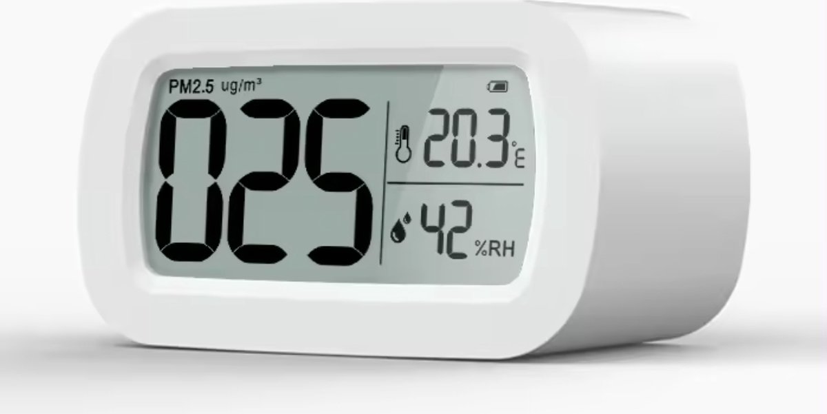 Bol.com Yuconn PM2.5 Fijnstofmeter - Luchtkwaliteitsmeter - Met Thermometer en Luchtvochtigheidsmeter - voor Binnenshuis - Wit aanbieding