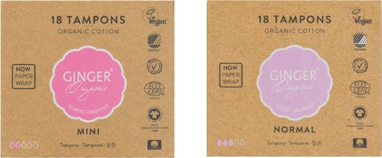Ginger Organic Cotton Lock Tampons - Normaal + Mini - Biologisch katoen - Comfortabel - Betrouwbaar - Huidvriendelijk