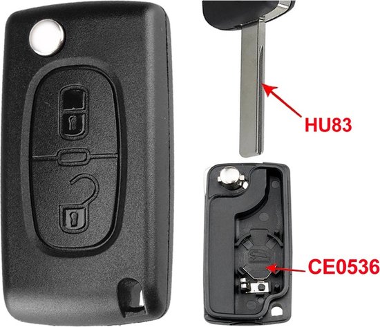 XEOD Autosleutelbehuizing - sleutelbehuizing auto - sleutel - Autosleutel / Geschikt voor: Peugeot 2 knops HU83 CE0536