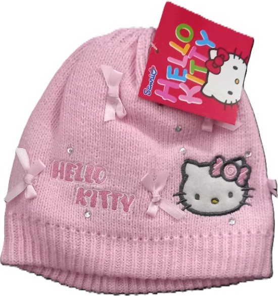 Hello Kitty muts - steentjes - roze - 50 cm