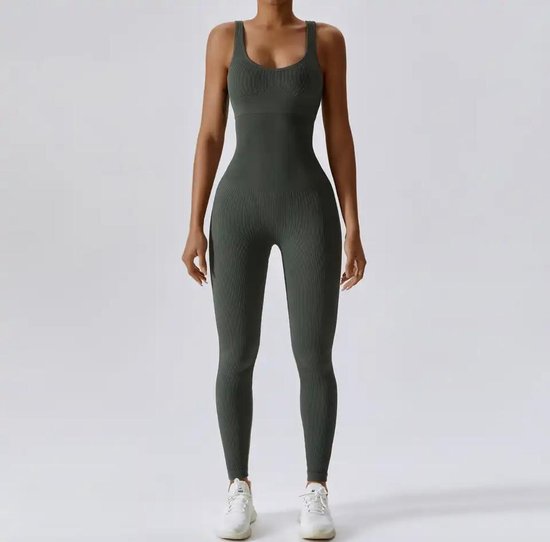 RIBBY LONG GYM JUMPSUIT - Maat L - Oliver- Olijf groen - Legergroen - Groen - Jumpsuit - Gym wear - Gymkleding - Sportkleding - Yogakleding