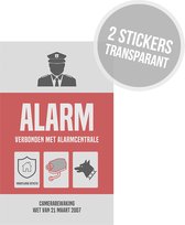 Pictogram/ sticker **Transparant** | "Alarm - Verbonden met alarmcentrale" | 19 x 32 cm | Politie | Cameratoezicht | Camerabewaking Wetgeving maart 2007 | CCTV | Nederlands | Waakhond | Raamsticker | Protection | 2 stuks