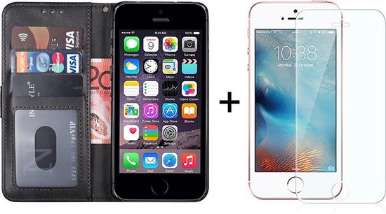 ik heb honger Snel stok Phone 5C hoesje bookcase zwart wallet case portemonnee book case cover - 1x iPhone  5C... | bol.com