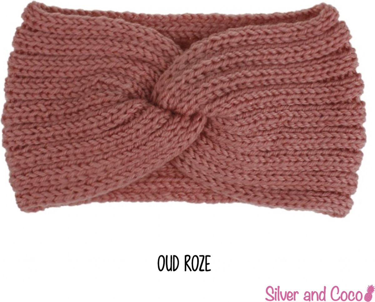 SilverAndCoco® - Winter Haarband Dikke Warme Fluffy Elastische Hoofdband Gedraaid Wol / Geribbelde Wollen Brede Haarbanden Dames / Zachte Warm Bonten Elastische Meisjes Knoop Breed - Oud Roze