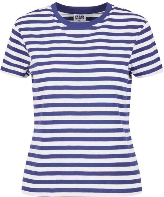 Urban Classics - Regular Striped Dames T-shirt - 5XL - Wit/Blauw