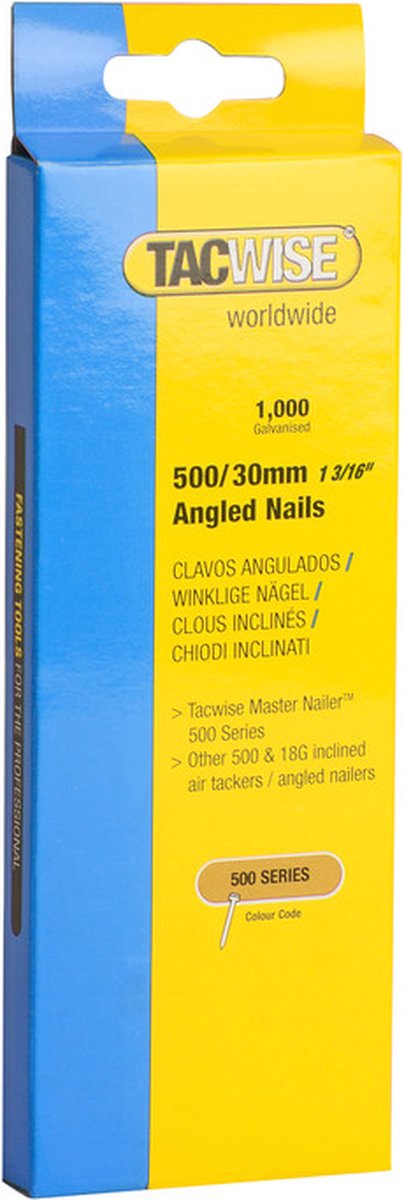 Tacwise schuine nagel - Serie 500 - Nagel voor tacker - 30 mm - Gegalvaniseerd - 1.000 stuks