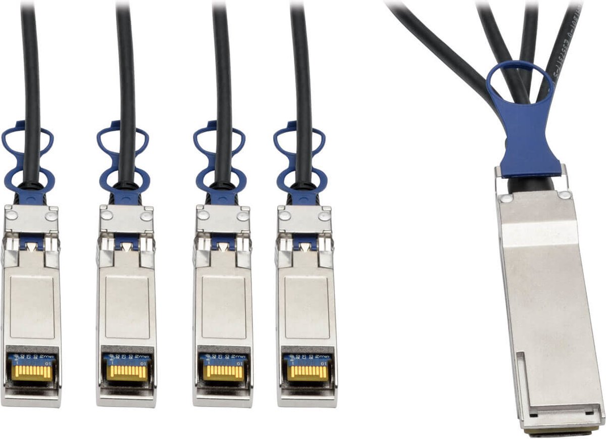Tripp Lite QSFP+ - 4xSFP+, m-m, 3m InfiniBand-kabel QSFP+ 4xSFP+ Zwart, Blauw, Metallic