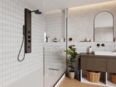 Shower & Design Zwarte douchekolom met massagestralen met houten decoratie - H127 x L48,5 cm - UBALA L 20 cm x H 127 cm x D 48.5 cm
