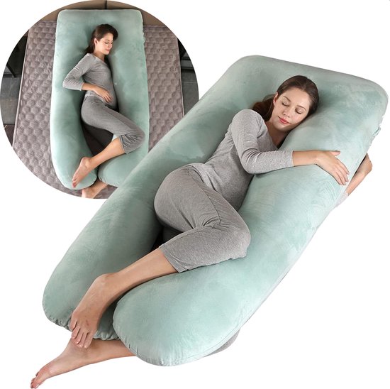 Home4u® - Zwangerschapskussen XXL - Zijslaapkussen - Lichaamskussen - Body Pillow - U vorm - Groen