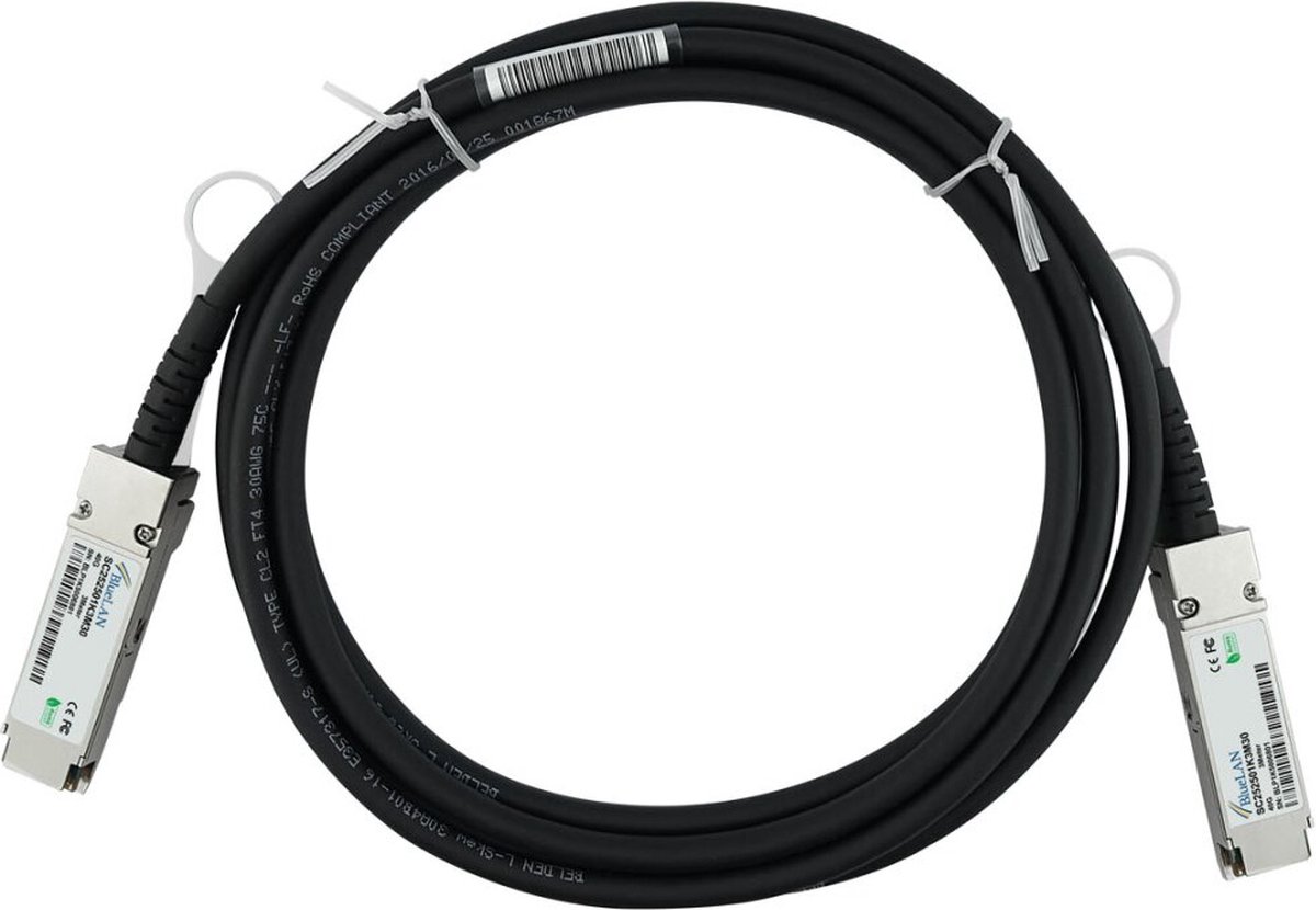 BlueOptics QSFP-40G-CU3M InfiniBand en Glasvezelkabel 3 m Zwart