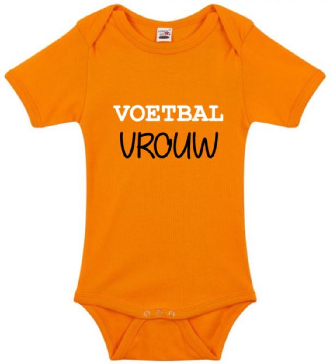 Bedrukt rompertje met tekst : Voetbal vrouw, Oranje rompertje, Rompertje met tekst, Voetbal rompertje, Oranje