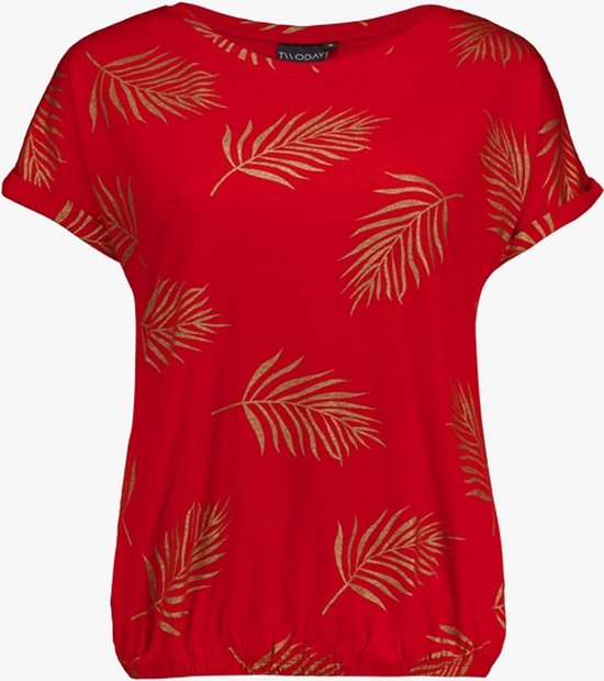 TwoDay dames T-shirt met bladerenprint rood - Maat 3XL