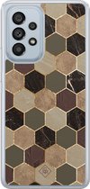 Casimoda® hoesje - Geschikt voor Samsung Galaxy A53 - Kubus Groen Bruin - 2-in-1 case - Schokbestendig - Geometrisch patroon - Verhoogde randen - Bruin/beige, Transparant