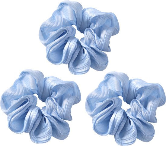 3 Stuks - Zomer Zachte Monochrome Scrunchie Set Blauw - Haarklem - Dottilove - Sierklem - Haar accessoire - Sier accessoire