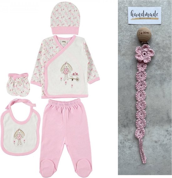 5-delige baby newborn kledingset - Fopspeenkoord cadeau - Newborn set - Babykleding - Babyshower cadeau - Kraamcadeau