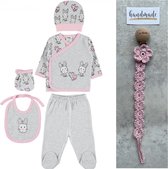 Baby newborn 5-delige kleding set meisjes - Fopspeenkoord cadeau - Newborn set - Cury Rabbit Babykleding - Babyshower cadeau - Kraamcadeau