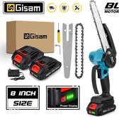 GISAM - Elektrische Kettingzaag - Oplaadbaar - 2 Batterijen - 6 Inch - Blauw