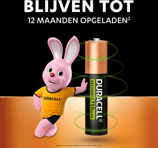 Duracell Oplaadbare AAA batterijen - 750 mAh NiMH - 4 stuks